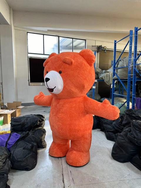 SAYGO 2025 Unisex Adult Full Body Inflatable Teddy Bear Costume Orange Plush Halloween Walking Suit Party Cartoon Mascot