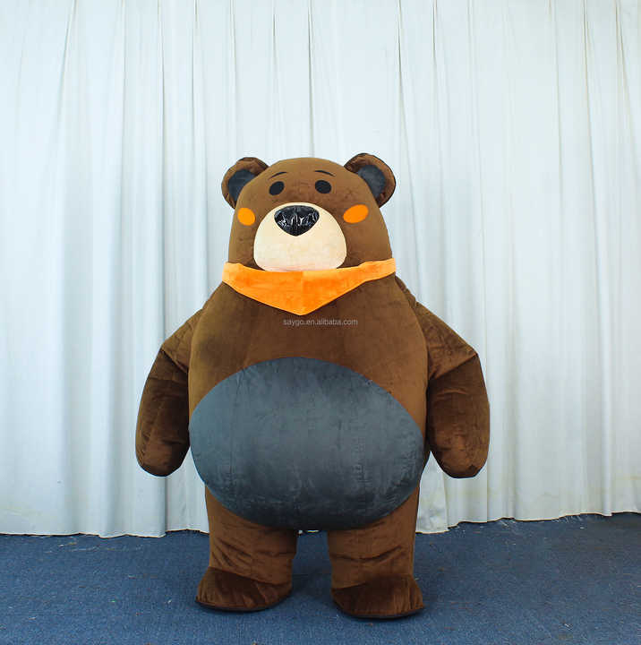 Inflated Fat Stupid Bear Mascot Costume for Adults Dress 2m Air Blow Dark Brown Silly Bear Costume Clothes for Exhibition