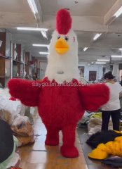White Neck Furry Cock Mascot Costume 2m Rooster Chicks Air Blow Costumes Suits for Dress up Performance Advertising