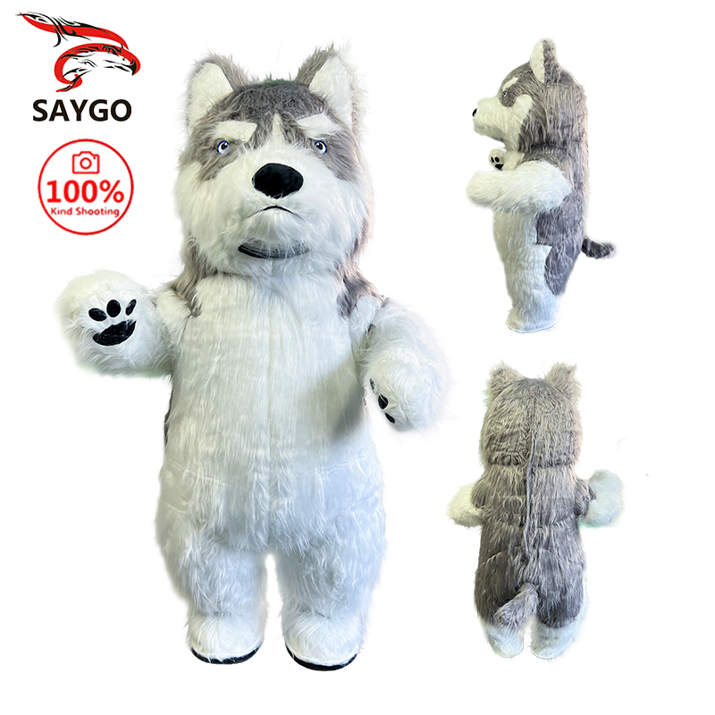 Saygo in Stock CE 2M/2.6M Inflatable Husky Cartoon Character Dog Mascot Costume Cosplay Suit for Party