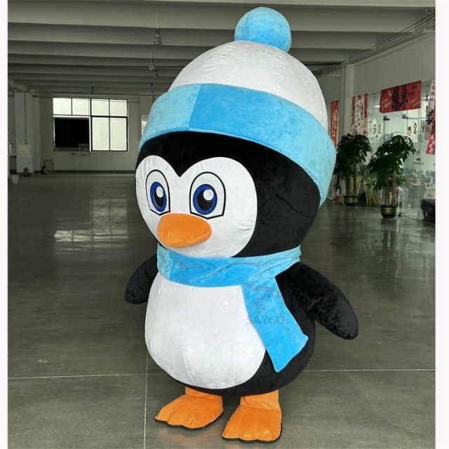 China Supplier's Cute Inflatable Penguin Mascot Costume 2025 Factory Price Funny Party Halloween Adult Costume with Air Blow