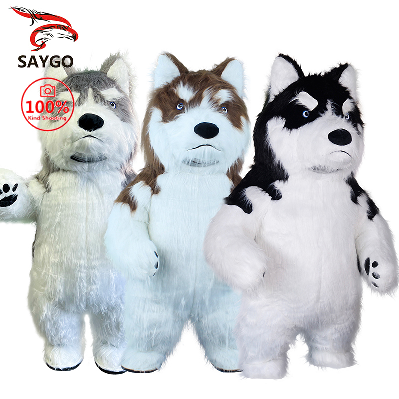 Saygo in Stock CE 2M/2.6M Inflatable Husky Cartoon Character Dog Mascot Costume Cosplay Suit for Party