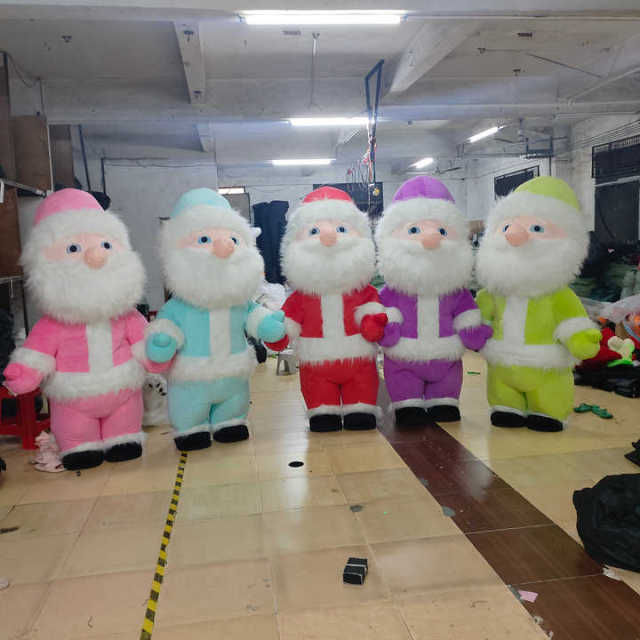 角色扮演派对不同颜色圣诞父亲毛绒步行真人大小跳舞充气圣诞老人成人服装
