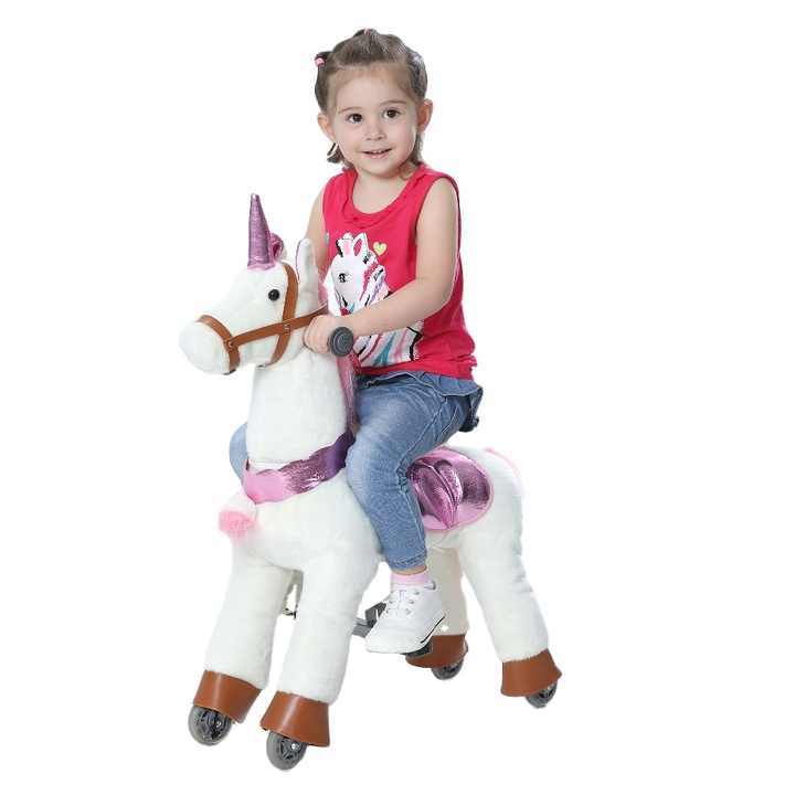 New Unisex Large Ride-On Toy Animal-Plush Mechanical Horses Featuring Donkey Sheep & Unicorn for Kids Made of Durable Plastic
