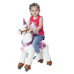 New Unisex Large Ride-On Toy Animal-Plush Mechanical Horses Featuring Donkey Sheep & Unicorn for Kids Made of Durable Plastic