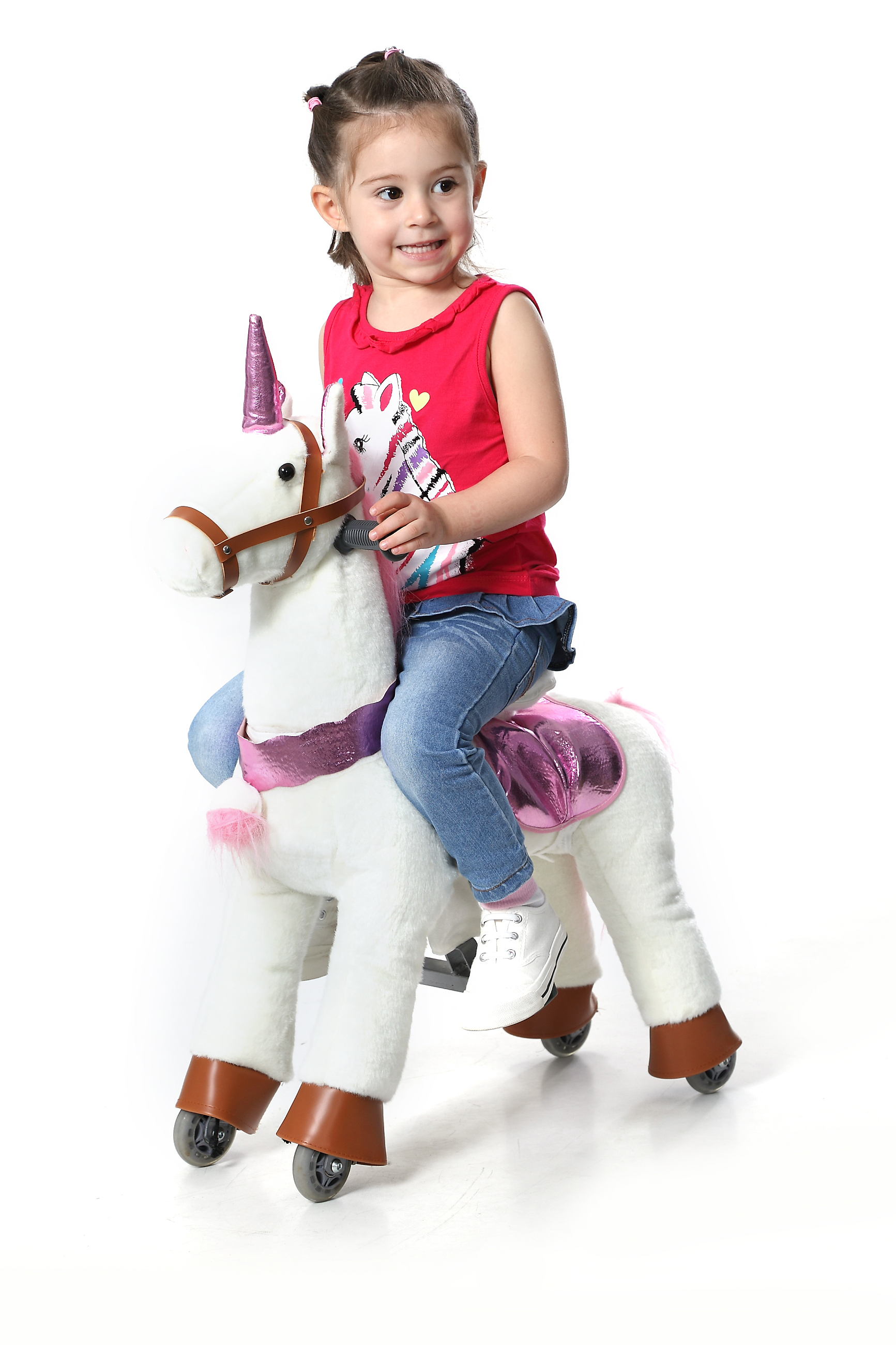 New Unisex Large Ride-On Toy Animal-Plush Mechanical Horses Featuring Donkey Sheep & Unicorn for Kids Made of Durable Plastic