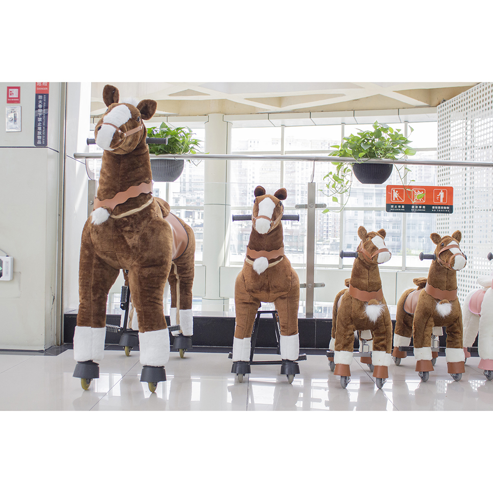 New Models Ride Handwork Plush Toys Walk Large Horse Animal Horse with Plastic Wheels, Warm Horse Toy for Safe