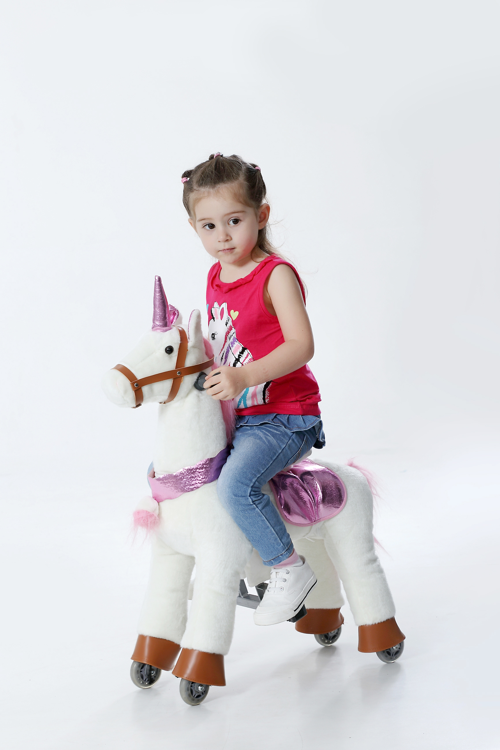New Unisex Large Ride-On Toy Animal-Plush Mechanical Horses Featuring Donkey Sheep & Unicorn for Kids Made of Durable Plastic