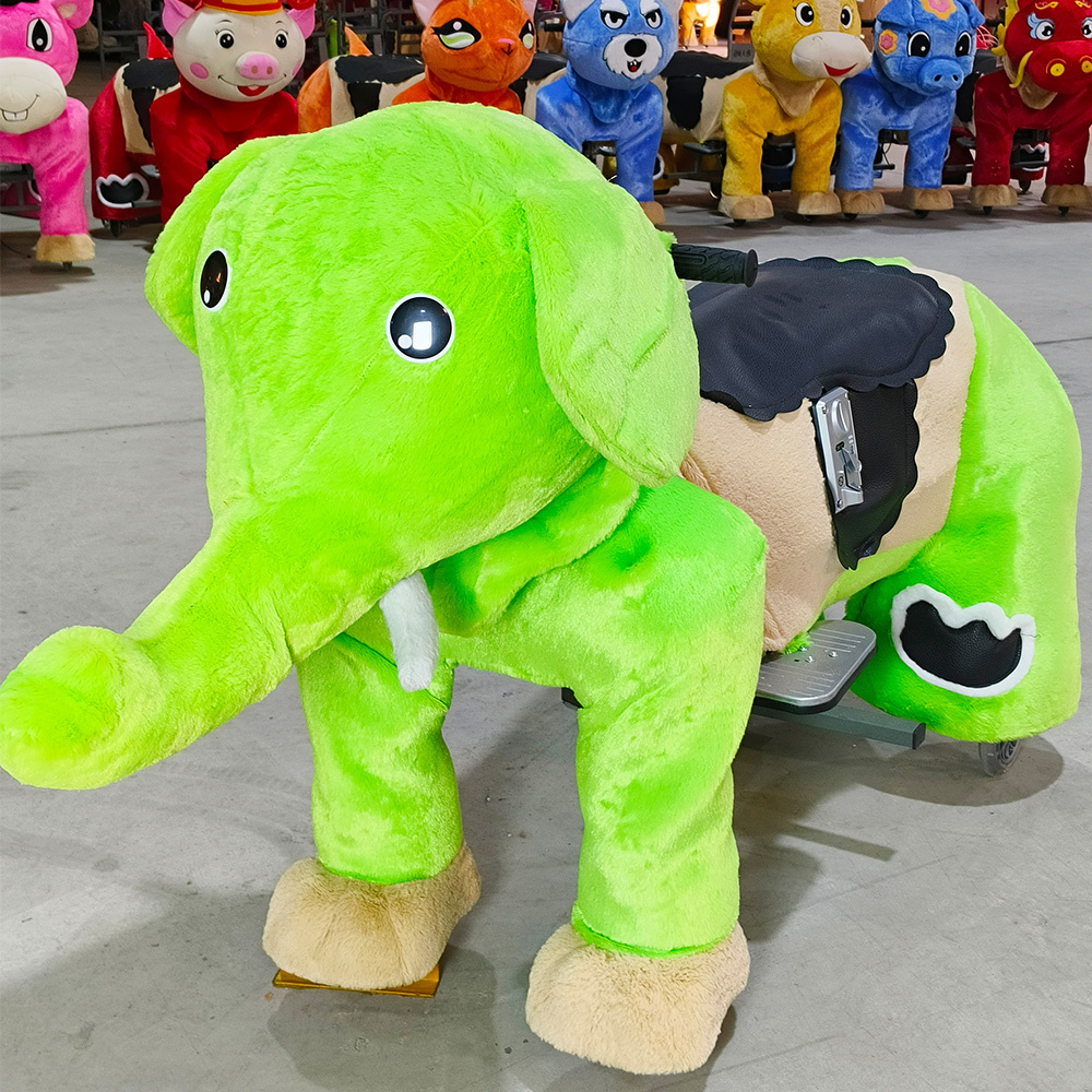 Best Seller Electric Plush Horse Animal Green Elephant Scooter for Adults-Steel Track Rides  Shopping Mall Use Sale