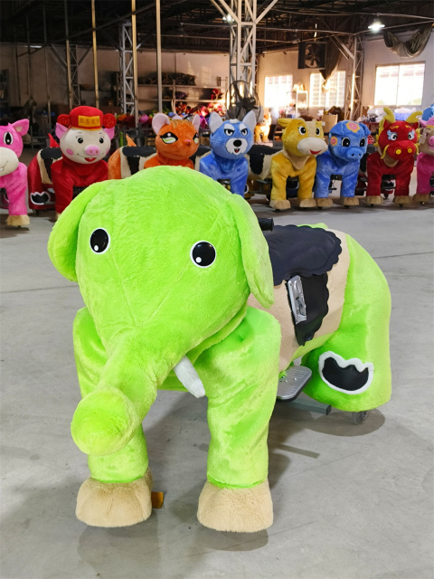 Best Seller Electric Plush Horse Animal Green Elephant Scooter for Adults-Steel Track Rides  Shopping Mall Use Sale