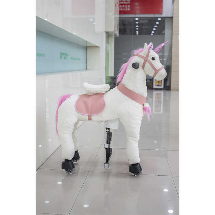 New Models Ride Handwork Plush Toys Walk Large Horse Animal Horse with Plastic Wheels, Warm Horse Toy for Safe