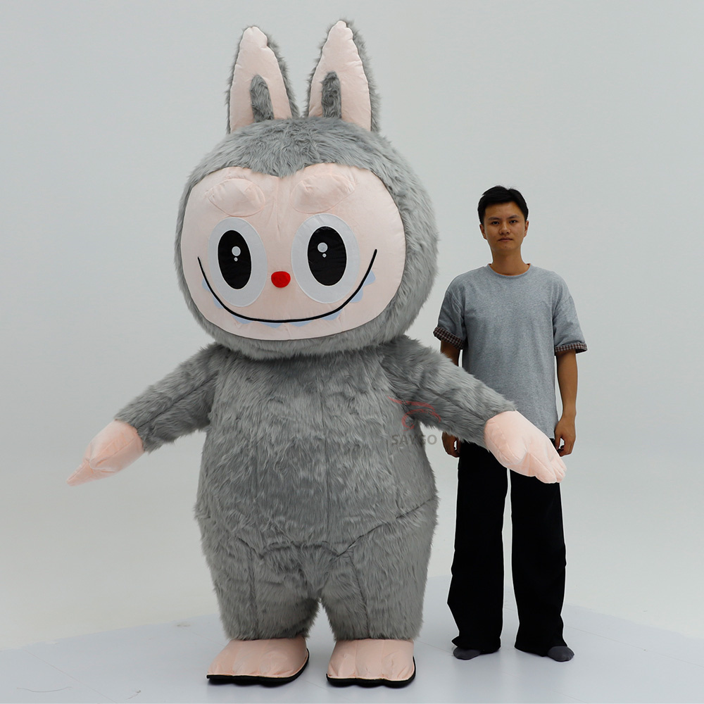 Grey Pop Mart Labubu Anime Party Adult Dress Blow up Popular Cartoon Character Inflatable Mascot Costume,Big Mascot,Grey Pop Mart Labubu Anime Party Adult Dress Blow up Popular Cartoon Character Inflatable Mascot Costume