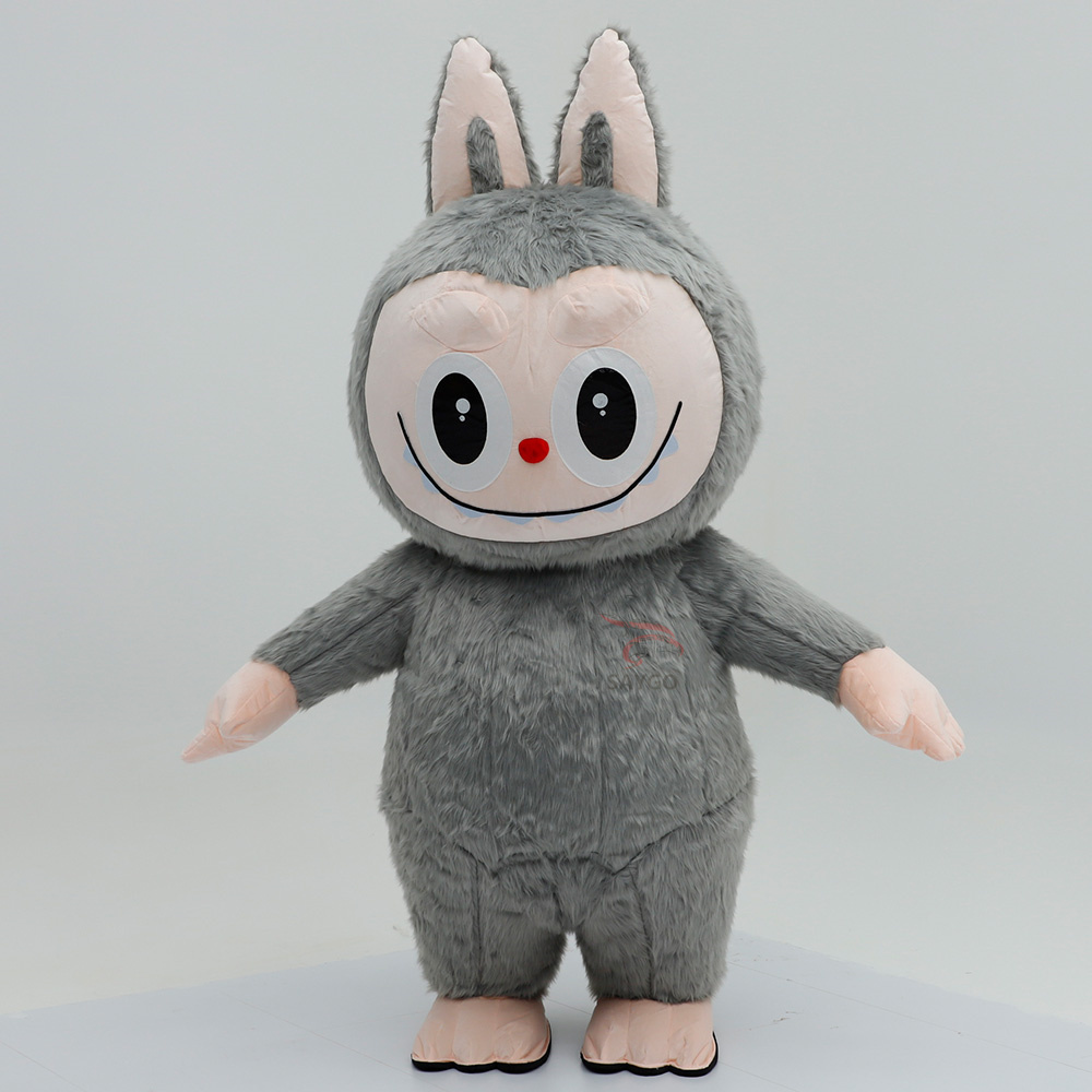 Grey Pop Mart Labubu Anime Party Adult Dress Blow up Popular Cartoon Character Inflatable Mascot Costume,Big Mascot,Grey Pop Mart Labubu Anime Party Adult Dress Blow up Popular Cartoon Character Inflatable Mascot Costume