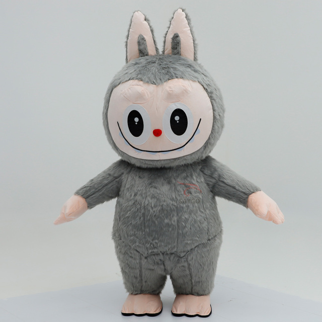Grey Pop Mart Labubu Anime Party Adult Dress Blow up Popular Cartoon Character Inflatable Mascot Costume,Big Mascot,Grey Pop Mart Labubu Anime Party Adult Dress Blow up Popular Cartoon Character Inflatable Mascot Costume