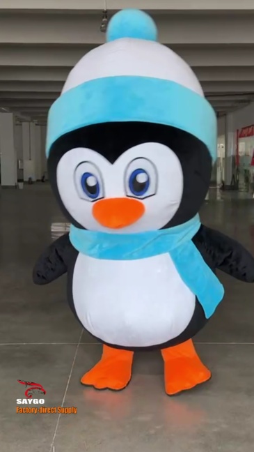 Blue Hat Penguin Cartoon Inflatable Mascot Costume Battery Blow up Suit for Adults,Big Mascot,Animal Theme Party 2m/2.6m Walking Moving Cosplay Cartoon Penguin Inflatable Mascot Costume Battery Blow up Suit for Adults