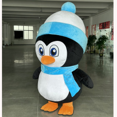 Blue Hat Penguin Cartoon Inflatable Mascot Costume Battery Blow up Suit for Adults,Big Mascot,Animal Theme Party 2m/2.6m Walking Moving Cosplay Cartoon Penguin Inflatable Mascot Costume Battery Blow up Suit for Adults