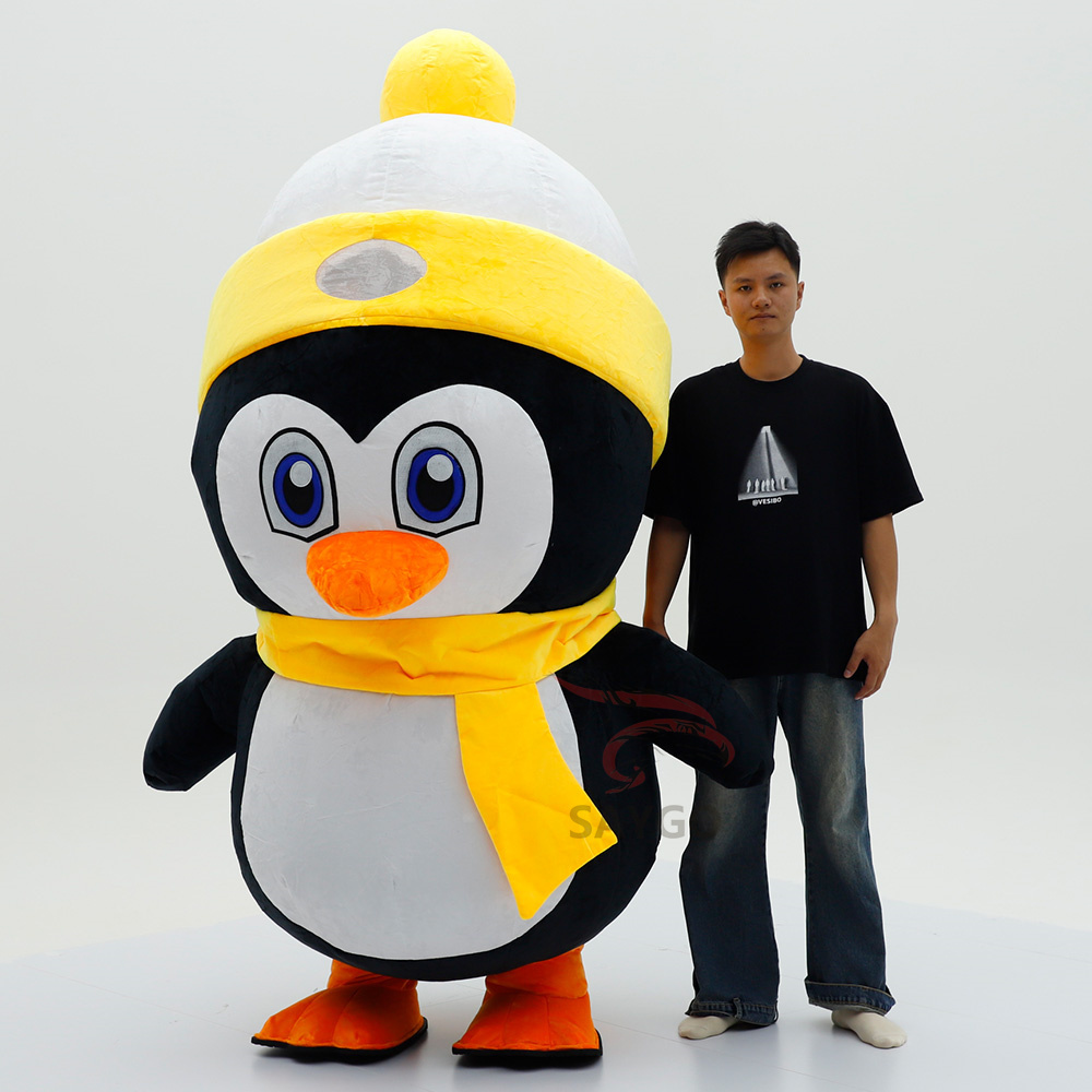 Yellow Scarf Penguin Commercial Factory Price 2m/2.6m Walking Plush Penguin Mascot Costume Adult Inflatable Cartoon Halloween Anime,Big Mascot,2025 Saygo Commercial Factory Price 2m/2.6m Walking Plush Penguin Mascot Costume Adult Inflatable Cartoon Halloween Anime
