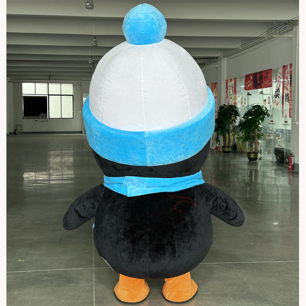 Blue Hat Penguin Cartoon Inflatable Mascot Costume Battery Blow up Suit for Adults,Big Mascot,Animal Theme Party 2m/2.6m Walking Moving Cosplay Cartoon Penguin Inflatable Mascot Costume Battery Blow up Suit for Adults