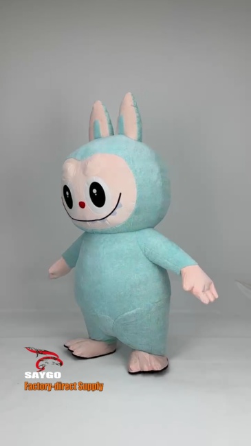 Light Blue Pop Mart Labubu Anime Party Adult Dress Blow up Popular Cartoon Character Inflatable Mascot Costume,Big Mascot,Light Blue Pop Mart Labubu Anime Party Adult Dress Blow up Popular Cartoon Character Inflatable Mascot Costume