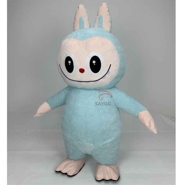 Light Blue Pop Mart Labubu Anime Party Adult Dress Blow up Popular Cartoon Character Inflatable Mascot Costume,Big Mascot,Light Blue Pop Mart Labubu Anime Party Adult Dress Blow up Popular Cartoon Character Inflatable Mascot Costume