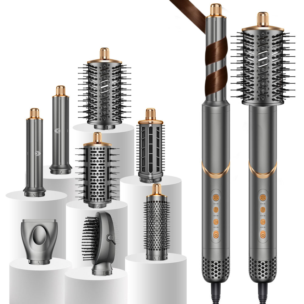 AVENHO 8 in 1 Hot Air Brush Hair Styler, High-Speed Hair Dryer Brush with Auto Wrap Curlers, Foldable Ionic Blow Dryer Brush for Fast Drying, Volumizing & Curling, Multi-Styling Tool-Silver