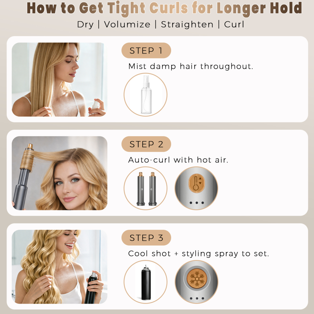 AVENHO 8 in 1 Hot Air Brush Hair Styler, High-Speed Hair Dryer Brush with Auto Wrap Curlers, Foldable Ionic Blow Dryer Brush for Fast Drying, Volumizing & Curling, Multi-Styling Tool-Silver
