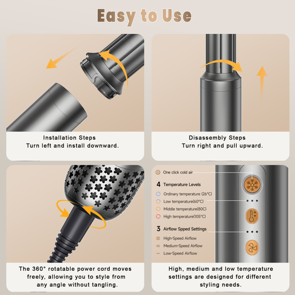 AVENHO 8 in 1 Hot Air Brush Hair Styler, High-Speed Hair Dryer Brush with Auto Wrap Curlers, Foldable Ionic Blow Dryer Brush for Fast Drying, Volumizing & Curling, Multi-Styling Tool-Silver
