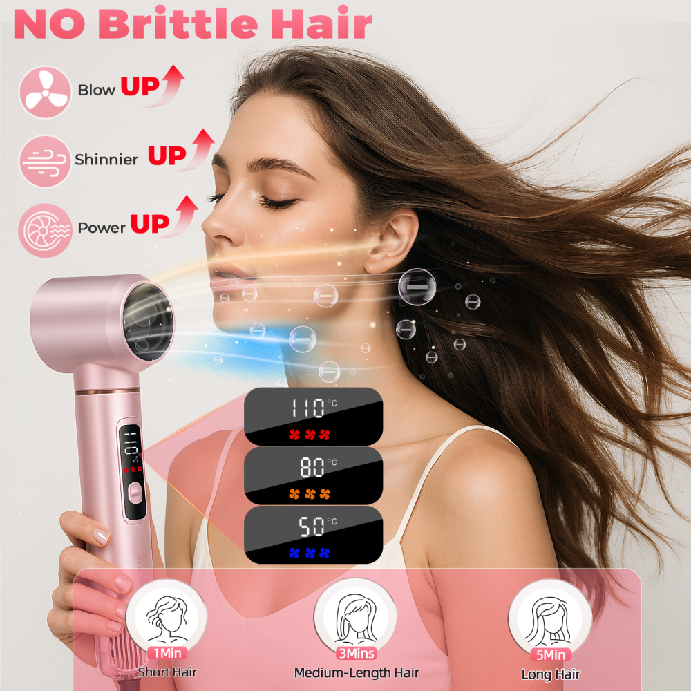 AVENHO 5 in 1 Hair Styler for Woman with LED，Air Curling Wrap, Drying, Curling, Straightening & Volumizing, Hot Air Curler Dryer Brush Tool Set, Curl Styling Tools - Rose