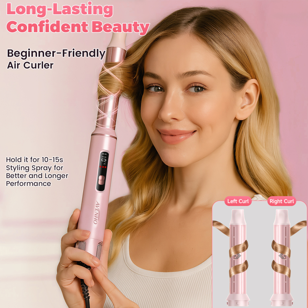 AVENHO 5 in 1 Hair Styler for Woman with LED，Air Curling Wrap, Drying, Curling, Straightening & Volumizing, Hot Air Curler Dryer Brush Tool Set, Curl Styling Tools - Rose