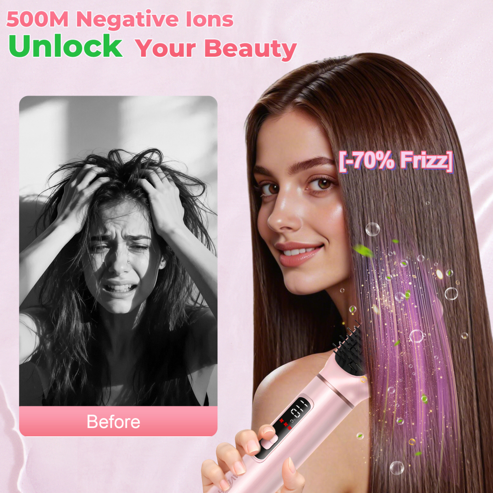 AVENHO 5 in 1 Hair Styler for Woman with LED，Air Curling Wrap, Drying, Curling, Straightening & Volumizing, Hot Air Curler Dryer Brush Tool Set, Curl Styling Tools - Rose