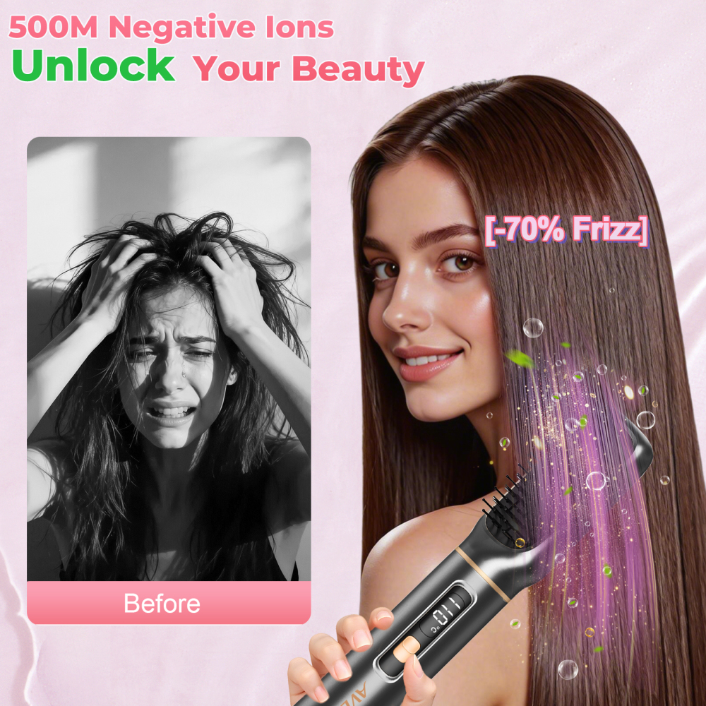 AVENHO 5 in 1 Hair Styler for Woman with LED，Air Curling Wrap, Drying, Curling, Straightening & Volumizing, Hot Air Curler Dryer Brush Tool Set, Curl Styling Tools - Silver