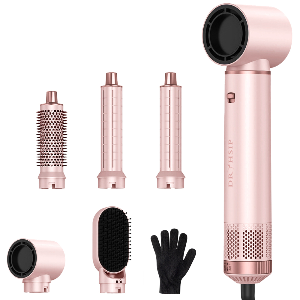 AVENHO 5 in 1 Hair Styler for Woman，Air Curling Wrap, Drying, Curling, Straightening & Volumizing, Hot Air Curler Dryer Brush Tool Set, Curl Styling Tools, Hair Styling at Home Travel - Blush