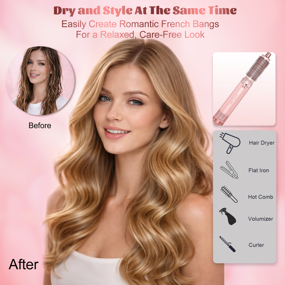 AVENHO 5 in 1 Hair Styler for Woman，Air Curling Wrap, Drying, Curling, Straightening & Volumizing, Hot Air Curler Dryer Brush Tool Set, Curl Styling Tools, Hair Styling at Home Travel - Blush