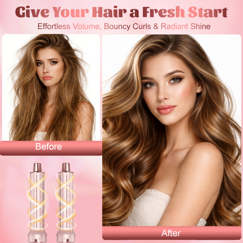 AVENHO 5 in 1 Hair Styler for Woman，Air Curling Wrap, Drying, Curling, Straightening & Volumizing, Hot Air Curler Dryer Brush Tool Set, Curl Styling Tools, Hair Styling at Home Travel - Blush