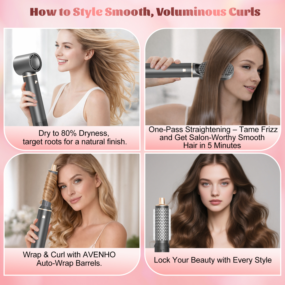 AVENHO 5 in 1 Hair Styler for Woman，Air Curling Wrap, Drying, Curling, Straightening & Volumizing, Hot Air Curler Dryer Brush Tool Set, Curl Styling Tools, Hair Styling at Home Travel - Slate