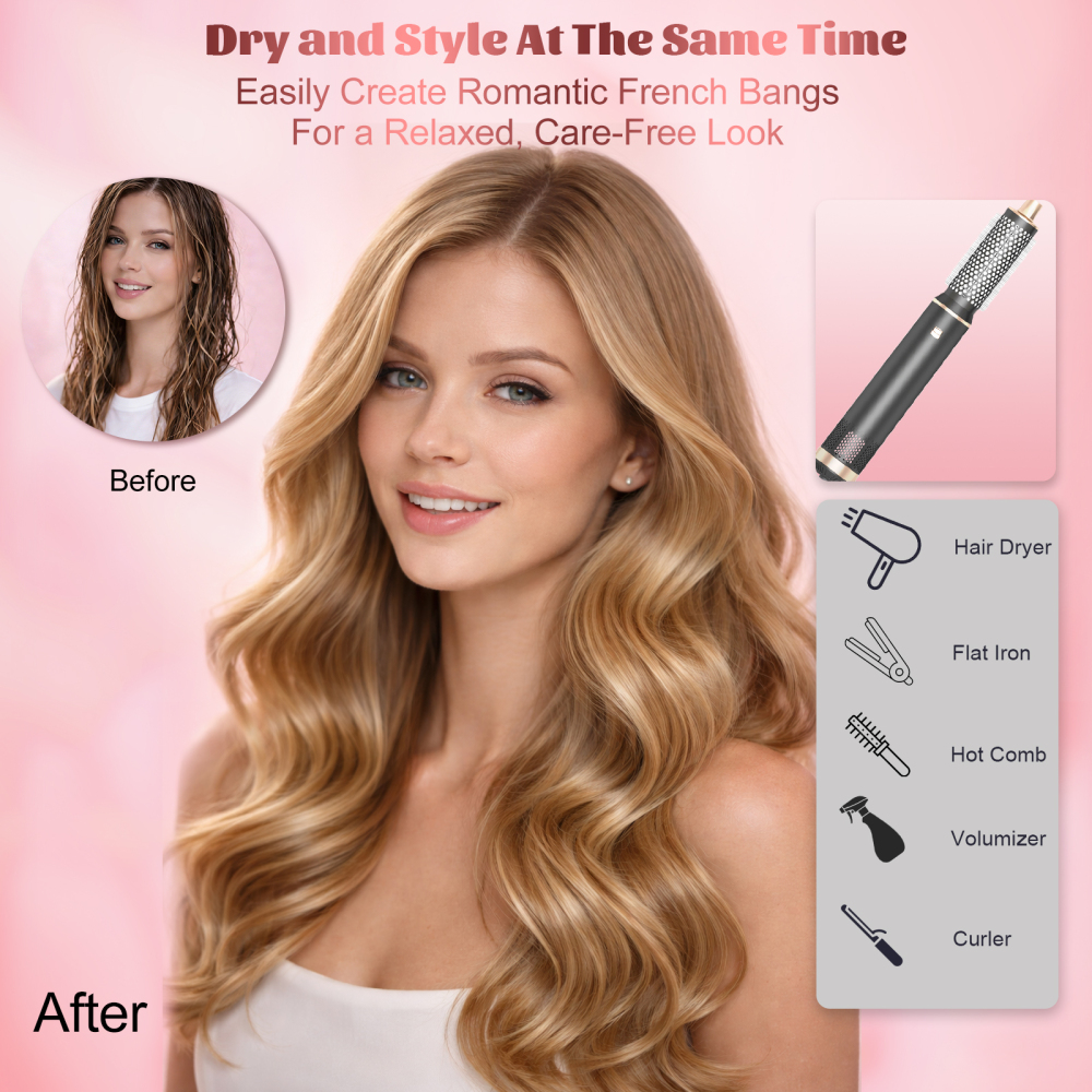 AVENHO 5 in 1 Hair Styler for Woman，Air Curling Wrap, Drying, Curling, Straightening & Volumizing, Hot Air Curler Dryer Brush Tool Set, Curl Styling Tools, Hair Styling at Home Travel - Slate