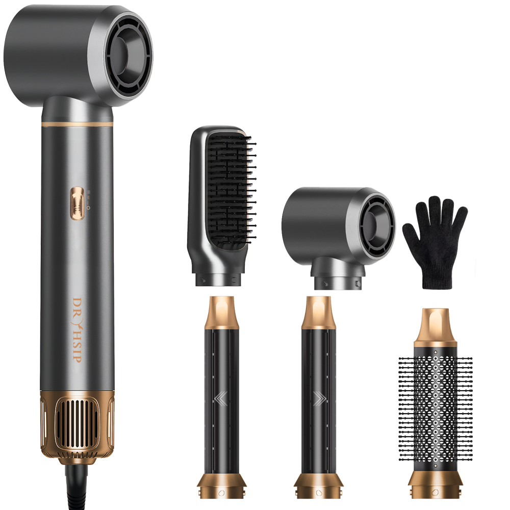 AVENHO 5 in 1 Hair Styler & Hot Air Brush - Air Curling Wrap with Negative Ion Technology, Hair Dryer Brush for Drying, Curling, Straightening & Styling, Hair Styling Tools at Home - Charcoal