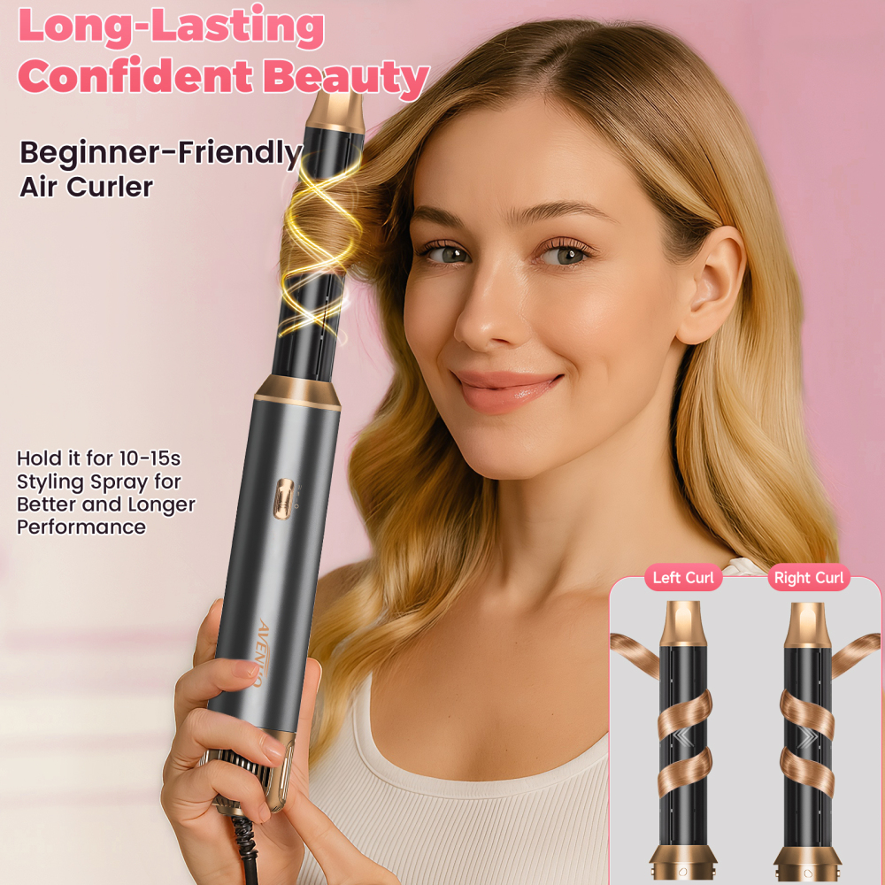 AVENHO 5 in 1 Hair Styler & Hot Air Brush - Air Curling Wrap with Negative Ion Technology, Hair Dryer Brush for Drying, Curling, Straightening & Styling, Hair Styling Tools at Home - Charcoal