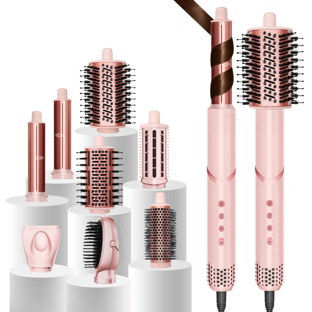 AVENHO 8 in 1 Hot Air Brush Hair Styler, High-Speed Hair Dryer Brush with Auto Wrap Curlers, Foldable Ionic Blow Dryer Brush for Fast Drying, Volumizing & Curling, Multi-Styling Tool-Blush