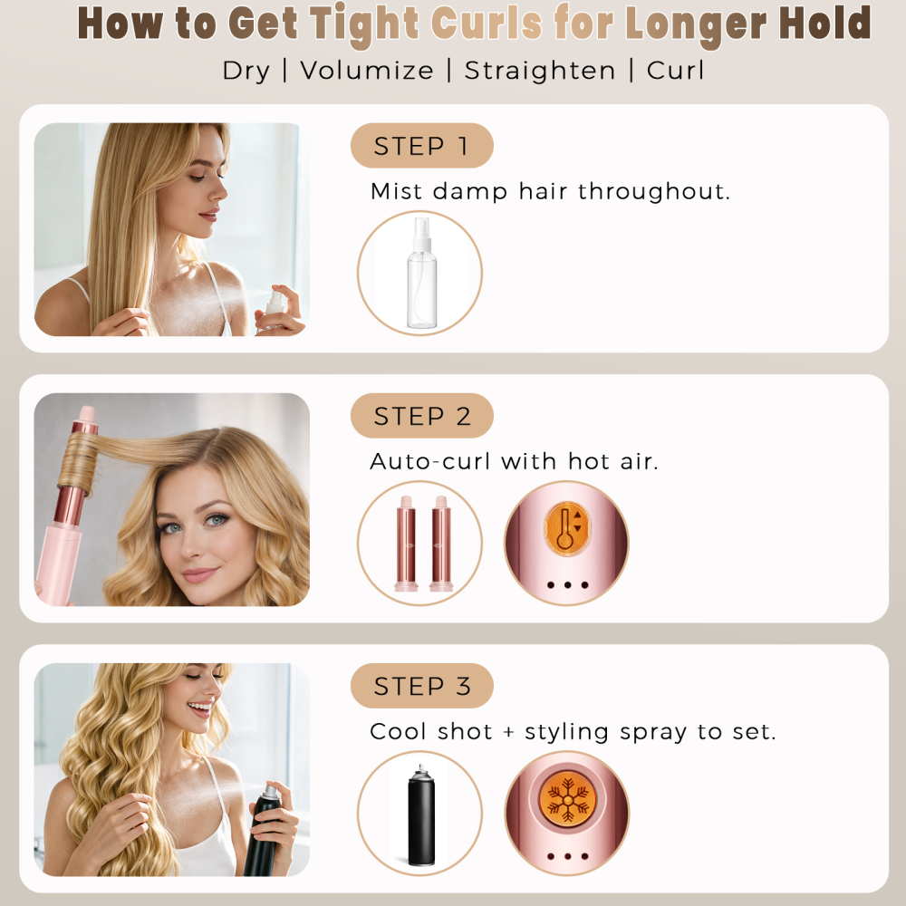 AVENHO 8 in 1 Hot Air Brush Hair Styler, High-Speed Hair Dryer Brush with Auto Wrap Curlers, Foldable Ionic Blow Dryer Brush for Fast Drying, Volumizing & Curling, Multi-Styling Tool-Blush
