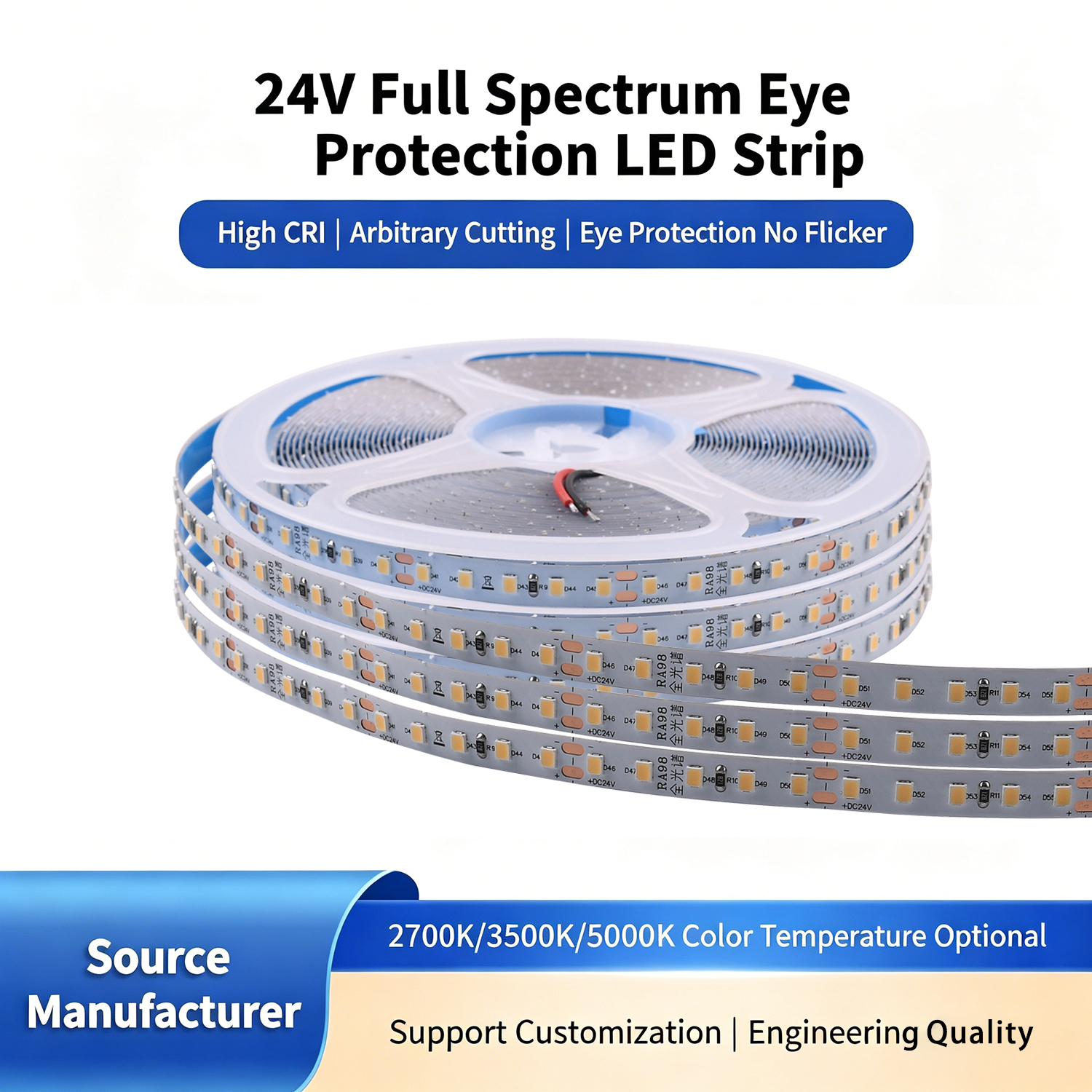 2835 SMD LED Strip Light | 120LEDs/m, 10W/m, DC12V/DC24V, FPC+Copper, Warm/Neutral/Cool White, WiFi/Bluetooth Smart Control,murenled,Flexible 2835 LED Strip 12V/24V Smart Control