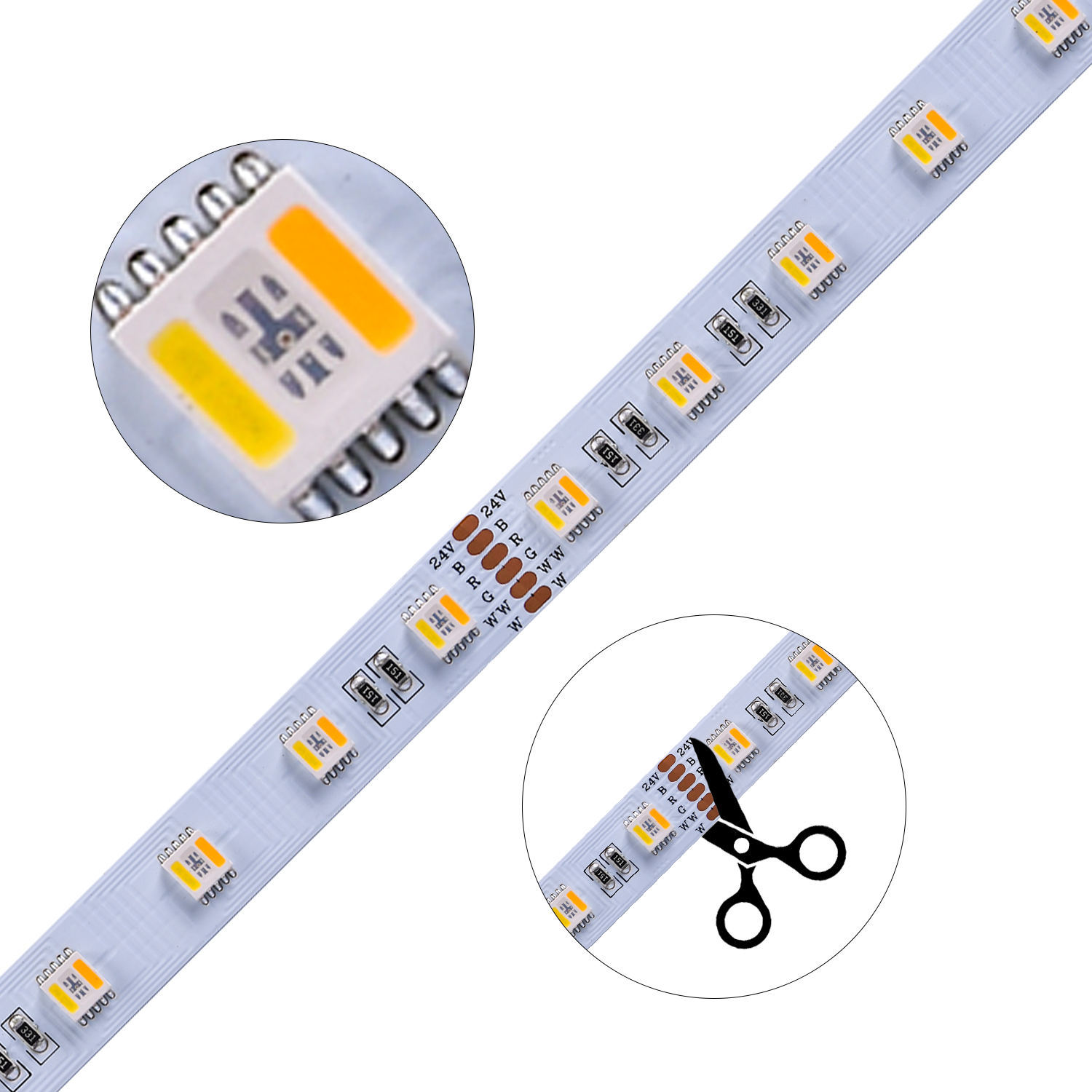 24VDC Highest Density 5-in-1 5050 RGBWW (RGB+Warm White+Daylight) 112LEDs/m Bright RGBCCT LED Strip for  DIY Home Decoration,murenled,24V High Density 5050 RGBWW LED Strip 112LEDs/m DIY