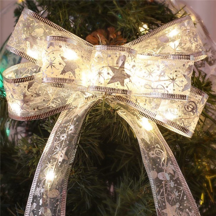 LED battery-powered gold-embossed star ribbon light string, suitable for Christmas-themed decorations and wedding arrangements,murenled,Wholesale LED string lights and Christmas-themed decorations