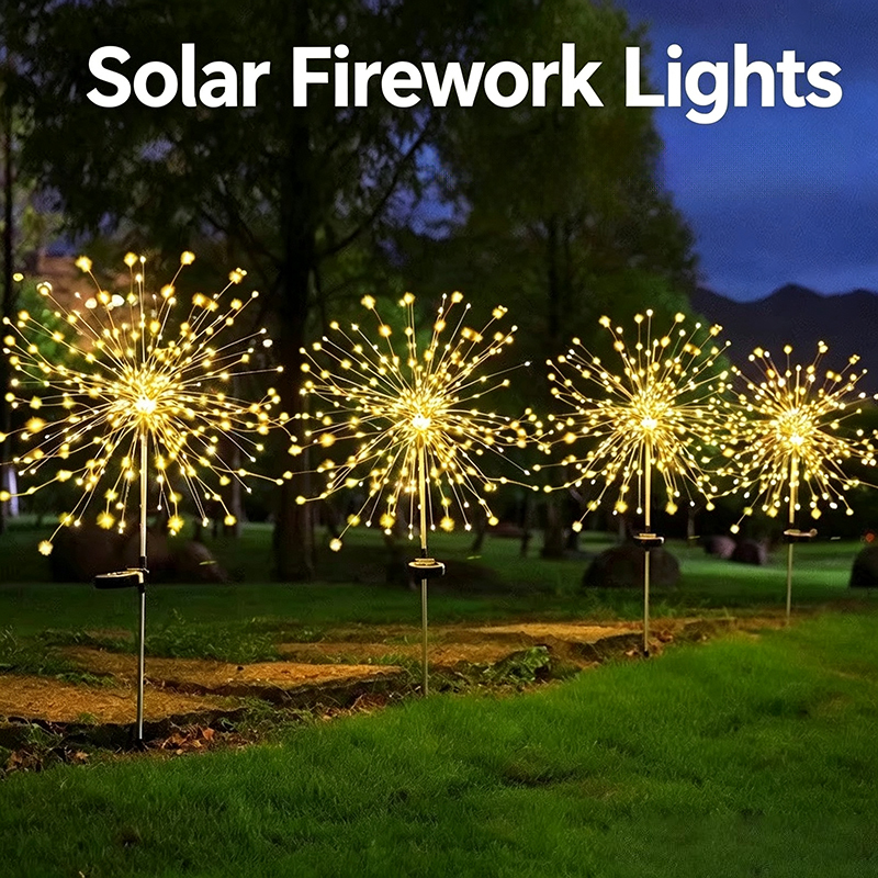 Solar Fireworks Light - Waterproof Outdoor Garden & Lawn Decor, Auto-On at Dusk with Smart Light Sensor, 12-Hour Runtime, Warm White & Colorful Options,murenled,Wholesale outdoor LED solar floor-mounted fireworks lights