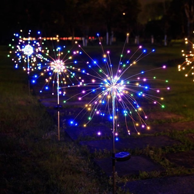 Solar Fireworks Light - Waterproof Outdoor Garden & Lawn Decor, Auto-On at Dusk with Smart Light Sensor, 12-Hour Runtime, Warm White & Colorful Options,murenled,Wholesale outdoor LED solar floor-mounted fireworks lights