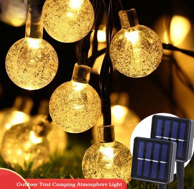 Solar bubble lamp string, with 8 lighting modes, water-resistant, suitable for garden, courtyard, trees, camping, wedding parties and outdoor decoration.,murenled,Outdoor solar LED crystal bubble light string