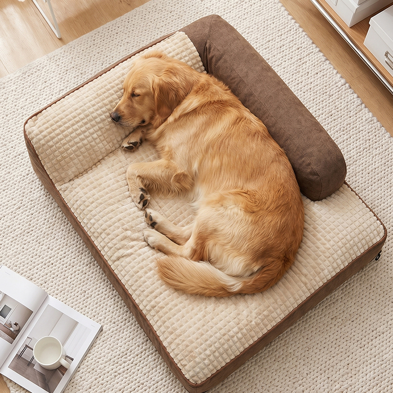 Zozooy Quilted Flannel Detachable Dog Bed with Backrest