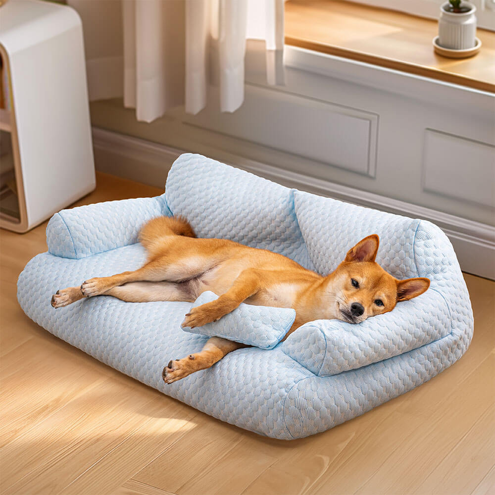 Zozooy Ice Silk Cooling Pet Bed Breathable & Washable Dog Sofa Bed