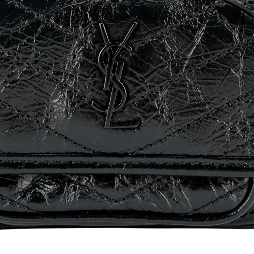 SAINT LAURENT Mini Niki Chain Bag in Black Crinkled Leather