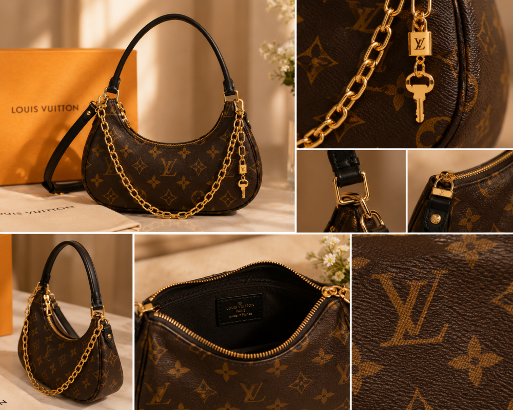 LOUIS VUITTON Women’s Catchy PM Handbag in Brown Monogram Coated Canvas with Cowhide Leather Trim and Gold-Tone Hardware